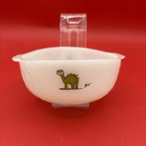 Vintage Anchor Hocking Fire King BC Johnny Hart Caveman Dinosaur Cereal Bowl USA